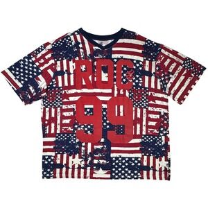 Rocawear T-Shirt Mens 3XB Red White Blue USA Flag ROC 99 Graphic V-Neck Hip Hop